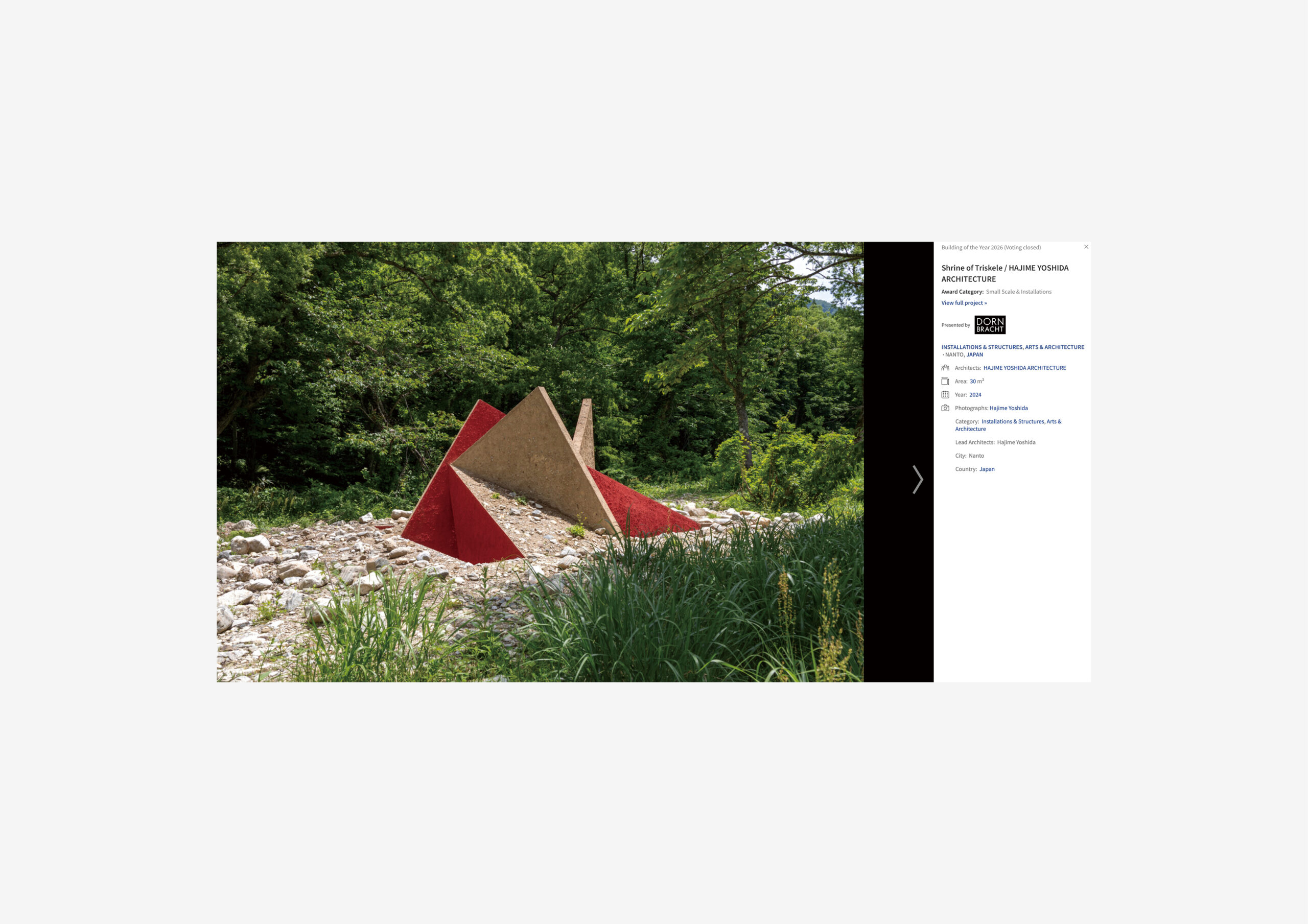 “Shrine of Triskele” nominated ArchDaily Building of the year 2026